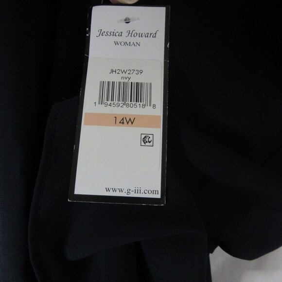 Jessica Howard Maxi Formal Dress Souffle Chiffon Short Sleeve Navy Size 14W NWT - Picture 6 of 16